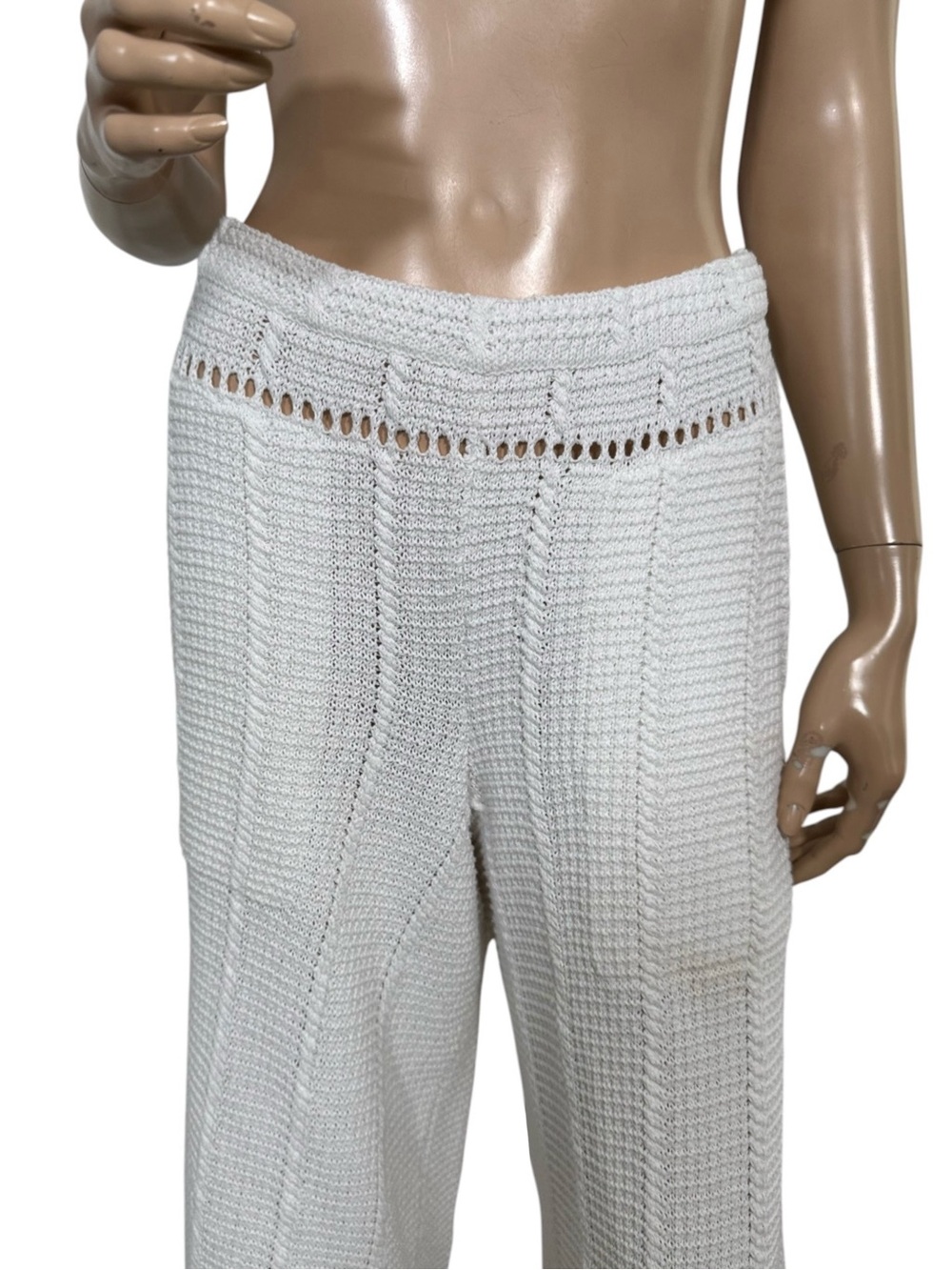Free People FP Beach Stanza Fauxchet Crochet Wide Leg Pants White Mediun - Picture 6 of 13